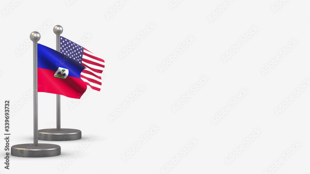 Haiti seamless 3D waving flag animation on tiny flagpole.
