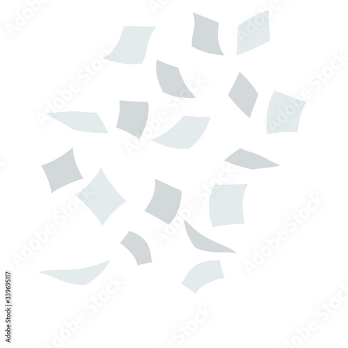 Flying white paper file documents. The element of working with letters on a white background. Cartoon flat illustration. Left office trash