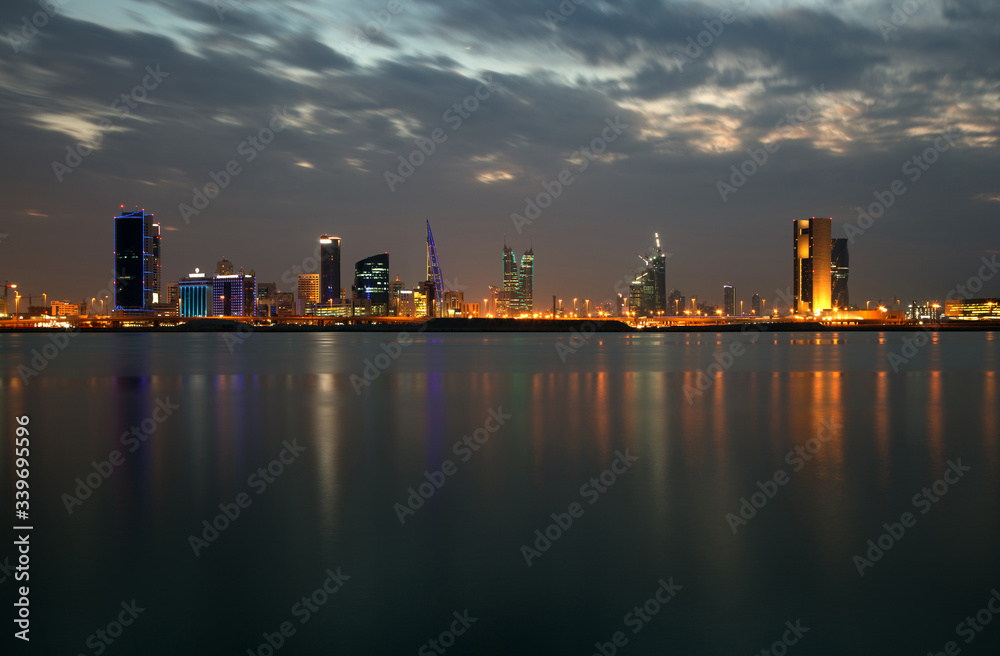 Bahrain skyline at twilight, HDR