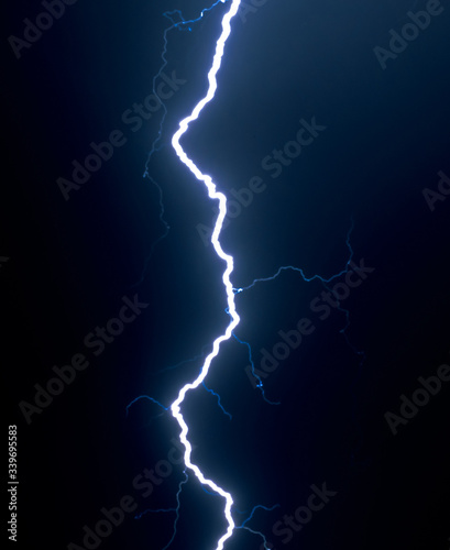 Blue Lightning Bolt in the Night Sky