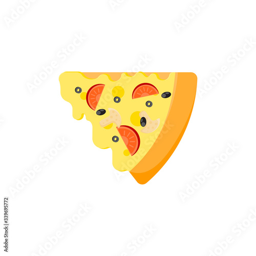 Pizza slice flat icont. Italian food. Vegetarian food. Vector illustration in cartoon style.