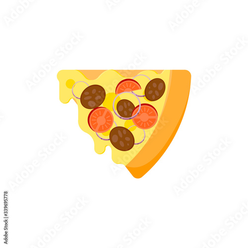 Pizza slice flat icont. Italian food. Vegetarian food. Vector illustration in cartoon style.