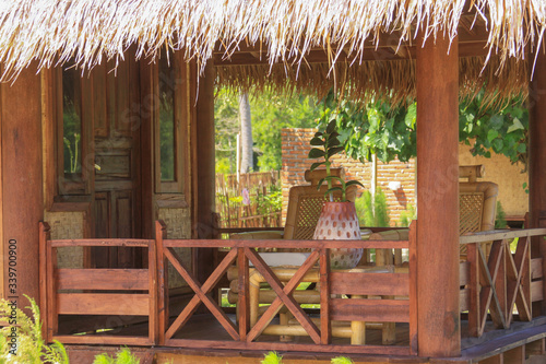 Sasak bamboo house, Lombok resort terrace detail
