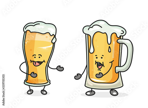Glass beer. Vector flat cartoon color icon with emotions.
