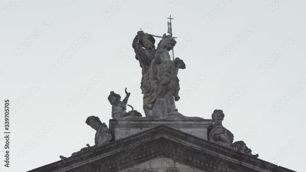Equestrian statue of Santiago the Apostle Santiago at evening. Sculpture of Saint James, Raxoi palace, Santiago de Compostela cathedral Equestrian statue of Santiago the Apostle Santiago at evening. Sculpture of Saint James, Raxoi palace, Santiago de Compostela cathedral