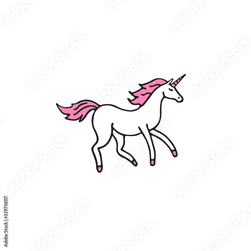 Vector hand drawn doodle sketch unicorn isolated on white background