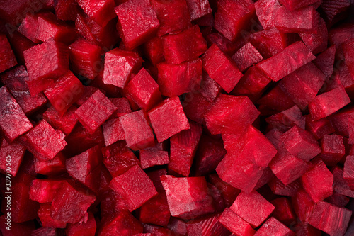 Closeup of chopped pieces raw beets