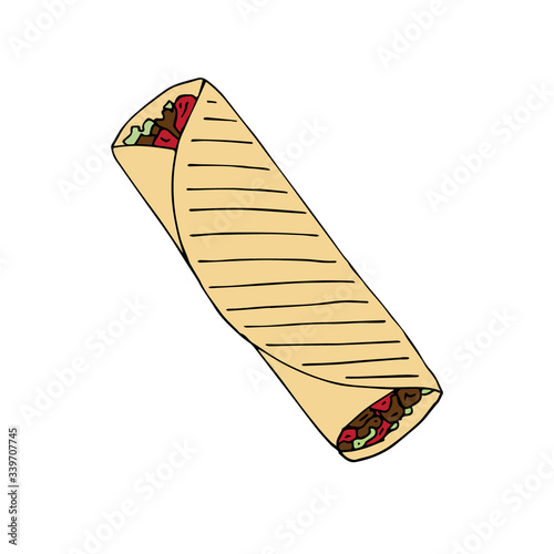 Vector hand drawn doodle sketch shawarma isolated on white background