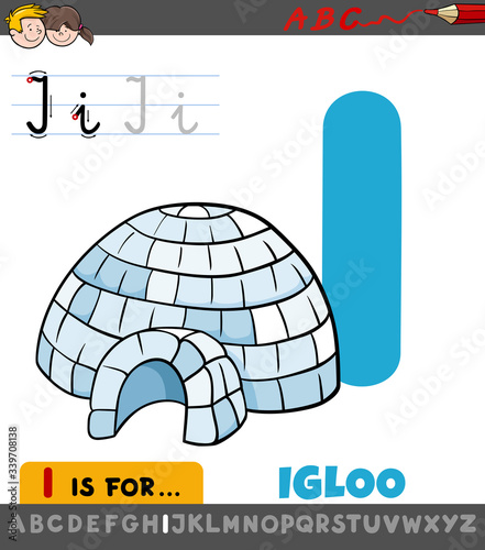 letter I worksheet with cartoon igloo
