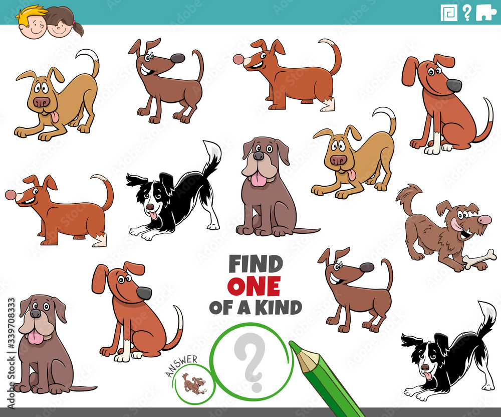 one of a kind task for children with dogs and puppies