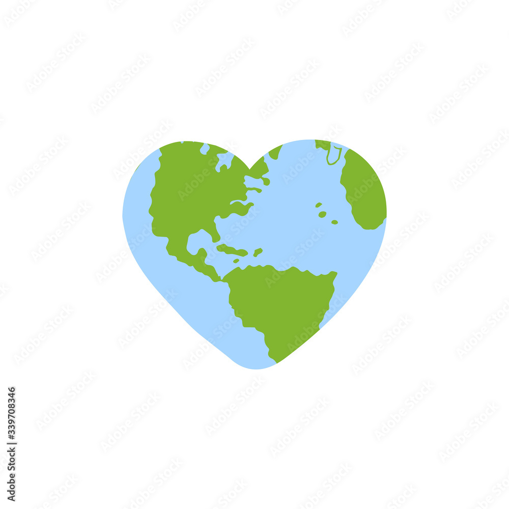 Vector hand drawn doodle sketch colored Earth planet in heart shape isolated on white background