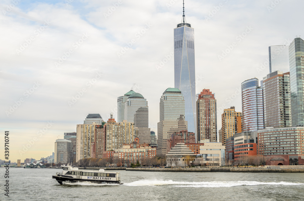 A Cruise Boat with Freedom Tower Background, Manhattan, New York City, USA