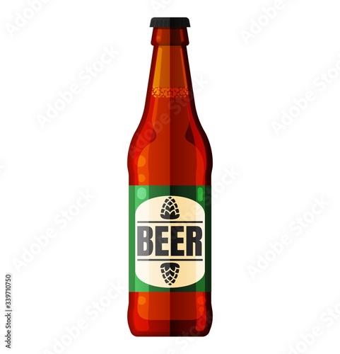 Beer bottle vector icon alcohol drink white