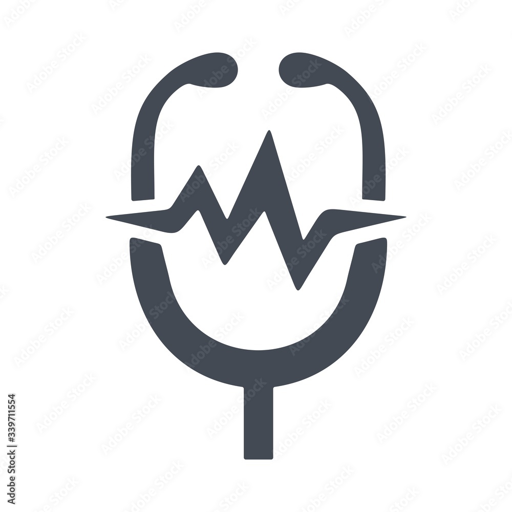 Stethoscope icon. Measuring heartbeat, pulse sign. Medical equipment. Creative flat design for health care concept.