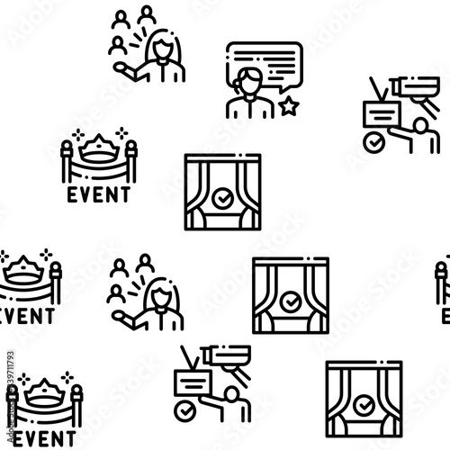 Event Party Planning Seamless Pattern Vector Thin Line. Illustrations