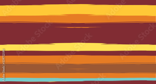 Orange, Brown Lines Seamless Summer Pattern, Vector Watercolor Sailor Stripes. Retro Vintage Grunge Fabric Fashion Design Horizontal Brushstrokes. Simple Painted Ink Trace, Geometric Cool Autumn Print