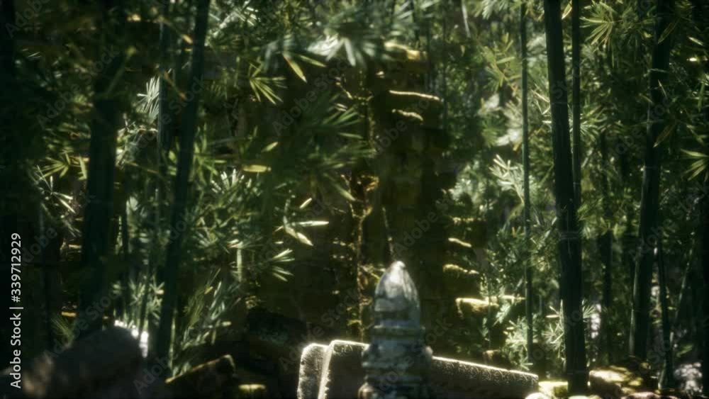 The Ruins of ancient buildings in green bamboo forest The Ruins of ancient buildings in green bamboo forest