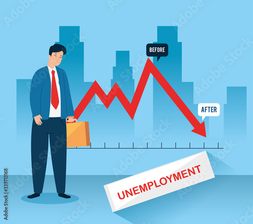 businessman sad unemployed with infographic vector illustration design