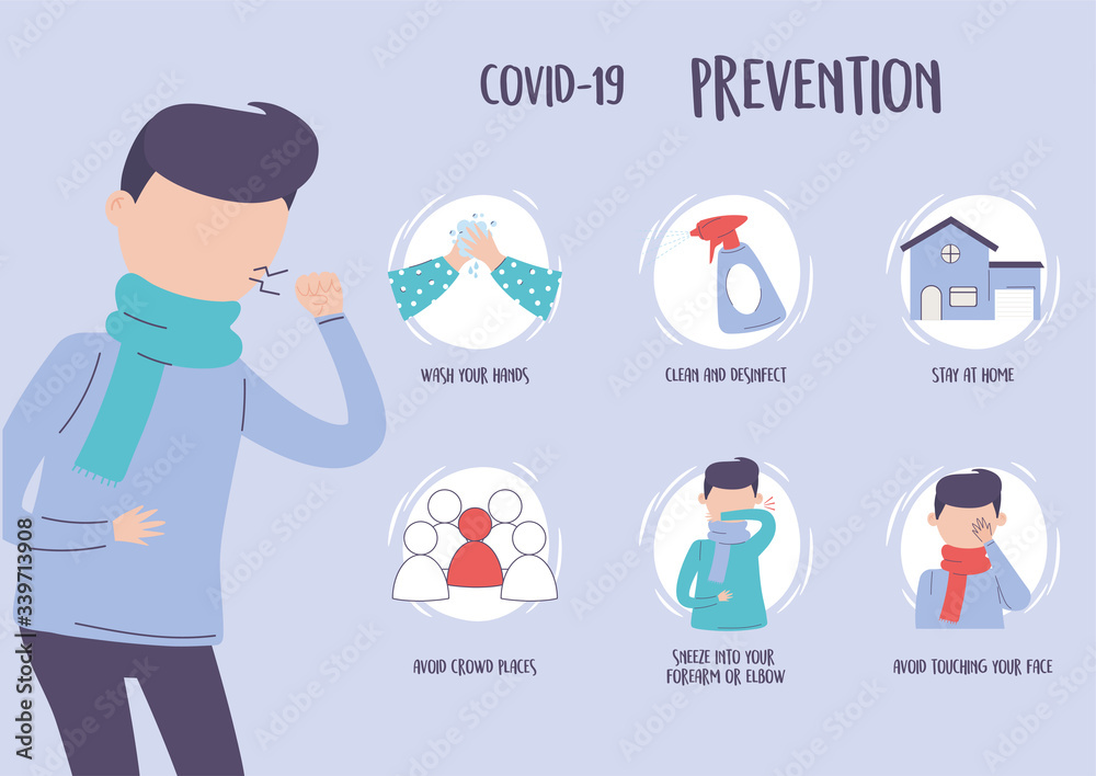Fototapeta premium covid 19 pandemic infographic, prevention differents tips care