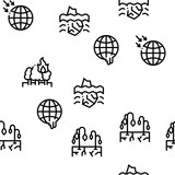 Climate Change Ecology Seamless Pattern Vector Thin Line. Illustrations