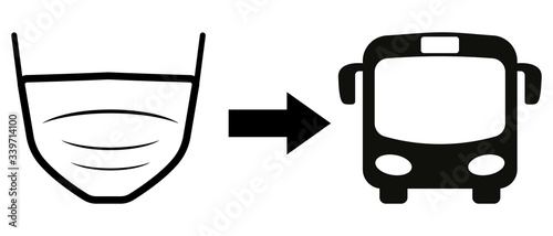 Medical mask and bus symbol isolated on white background