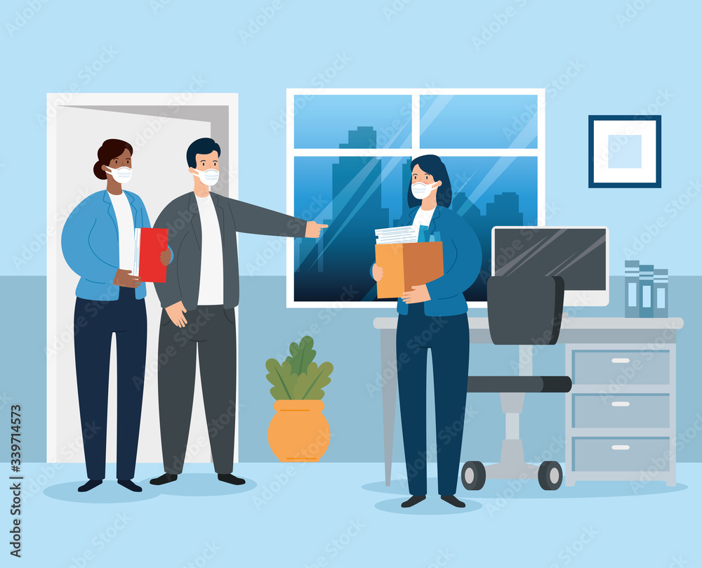 businesswoman fired of work using face mask vector illustration design businesswoman fired of work using face mask vector illustration design