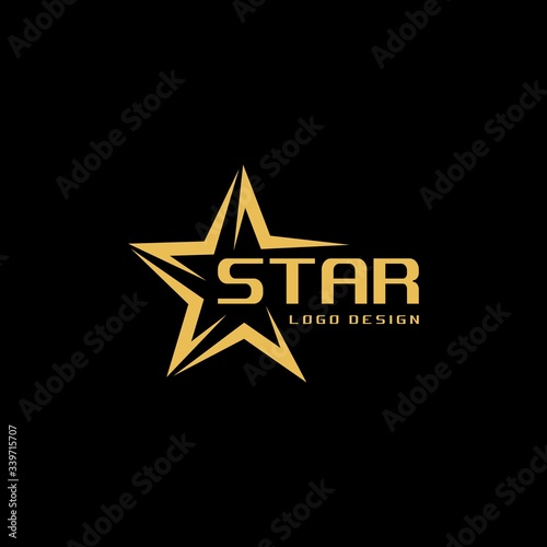 Golden Star abstract logo design template on black background