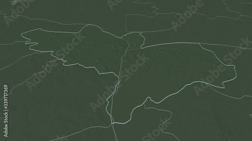 Kogi, state with its capital, zoomed and extruded on the administrative map of Nigeria in the conformal Stereographic projection. Animation 3D photo