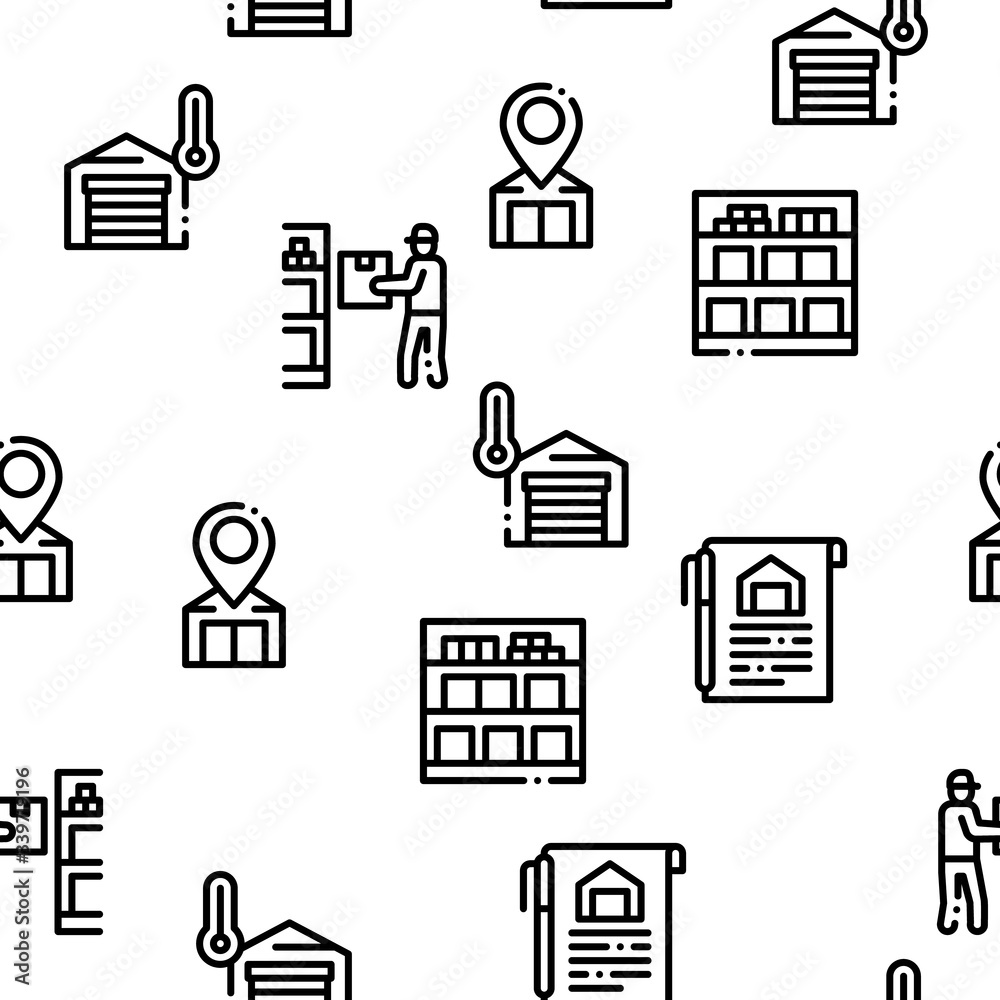 Warehouse And Storage Seamless Pattern Vector Thin Line. Illustrations Warehouse And Storage Seamless Pattern Vector Thin Line. Illustrations