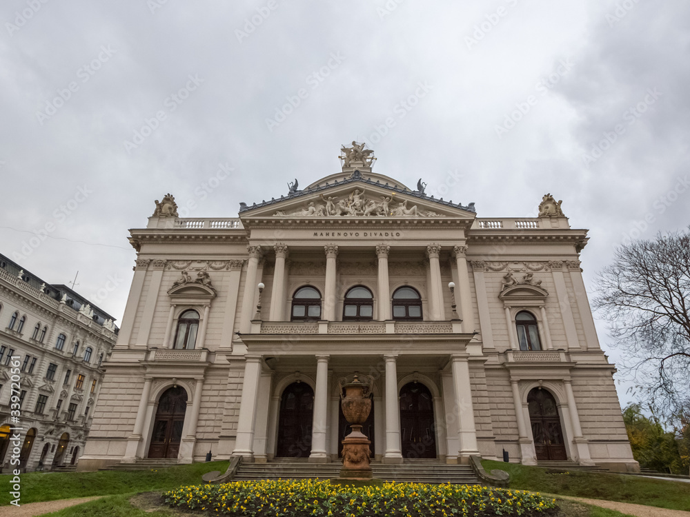 Main facade of Mahenovo Divaldo, also called Mahen theater, in Brno, Czech Republic. it is one of the main cultural landmarks of Brno, and a major Neo-Baroque monument.