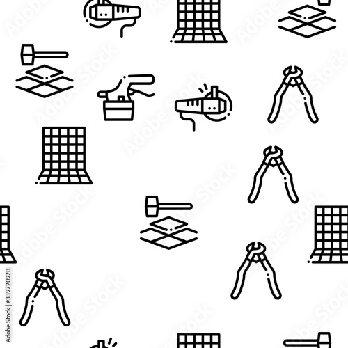 Tiler Work Equipment Seamless Pattern Vector Thin Line. Illustrations