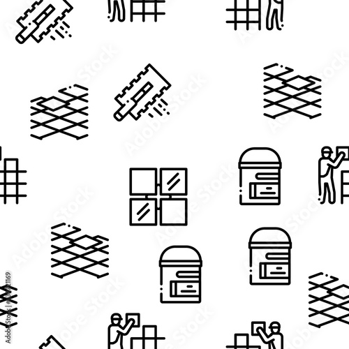Tiler Work Equipment Seamless Pattern Vector Thin Line. Illustrations