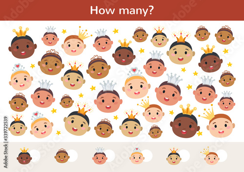 Counting children game of princesses with crowns