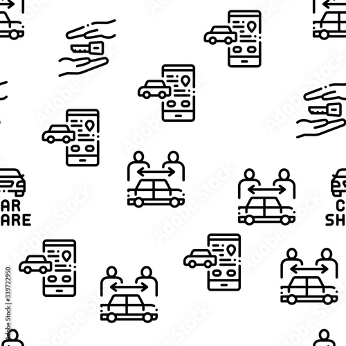 Car Sharing Business Seamless Pattern Vector Thin Line. Illustrations