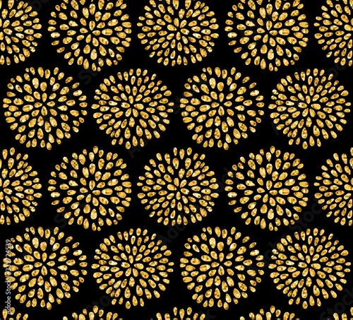 Vector seamless floral pattern with beautiful circle flowers made of gold glitter