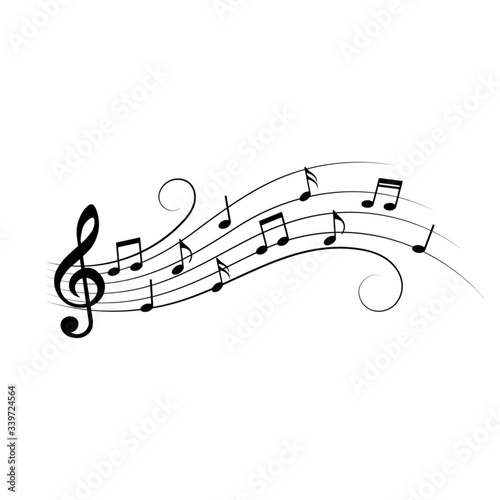 Music notes. Music notes on wavy lines with swirls. Vector illustration.