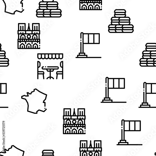 France Country Travel Seamless Pattern Vector Thin Line. Illustrations