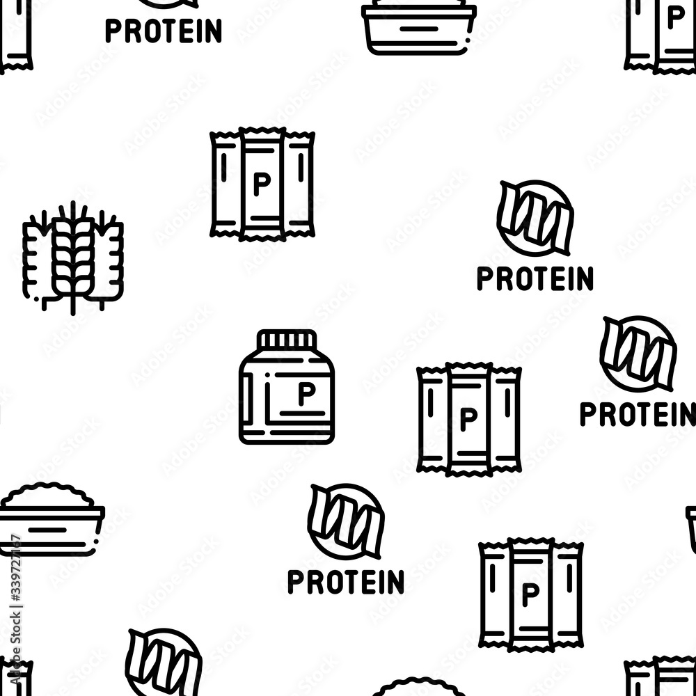 Protein Food Nutrition Seamless Pattern Vector Thin Line. Illustrations Protein Food Nutrition Seamless Pattern Vector Thin Line. Illustrations