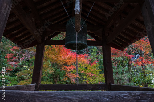 Bell with Autumn Leaves in a Temple in Kyoto, Japan
