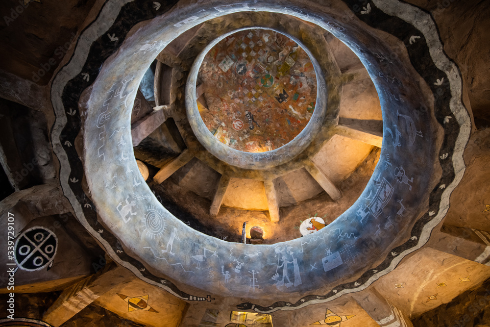 GRAND CANYON, ARIZONA - NOVEMBER 6 2017: Interior of Desert View Watchtower in Grand Canyon National Park, Arizona, USA, designed by Mary Colter. GRAND CANYON, ARIZONA - NOVEMBER 6 2017: Interior of Desert View Watchtower in Grand Canyon National Park, Arizona, USA, designed by Mary Colter.