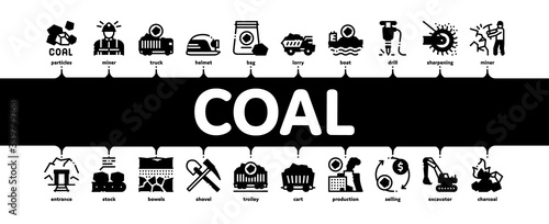 Fotografia Coal Mining Equipment Minimal Infographic Web Banner Vector