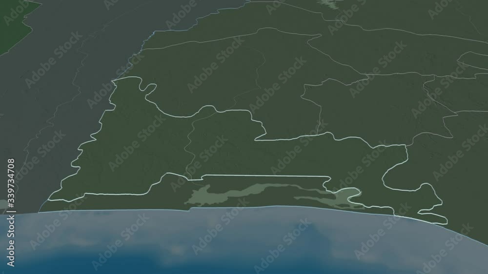 Ogun, state with its capital, zoomed and extruded on the administrative map of Nigeria in the conformal Stereographic projection. Animation 3D Ogun, state with its capital, zoomed and extruded on the administrative map of Nigeria in the conformal Stereographic projection. Animation 3D