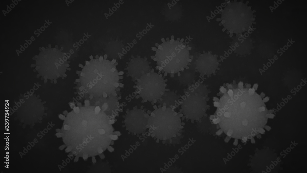 Eletron microscope graphic showing multiple COVID 19 viruses. Black and white picture. Eletron microscope graphic showing multiple COVID 19 viruses. Black and white picture.