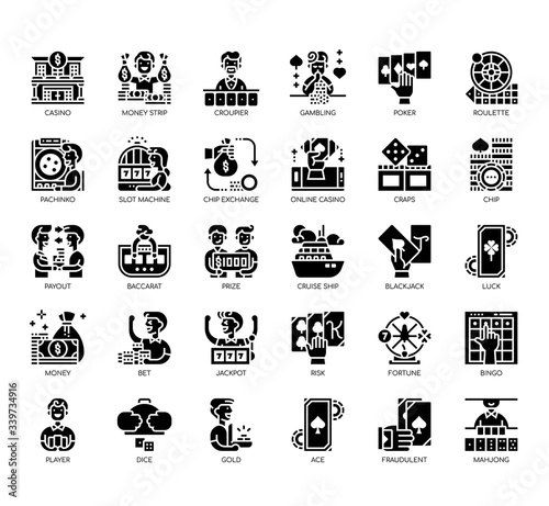 Set of casino thin line and pixel perfect icons for any web and app project.