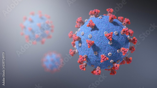 Medically accurate illustration of Covid-19  Virus showing spike protein on the surface of the contagion.