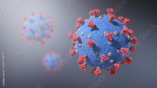 Photography Medically accurate illustration of Covid-19  Virus showing spike protein on the surface of the contagion