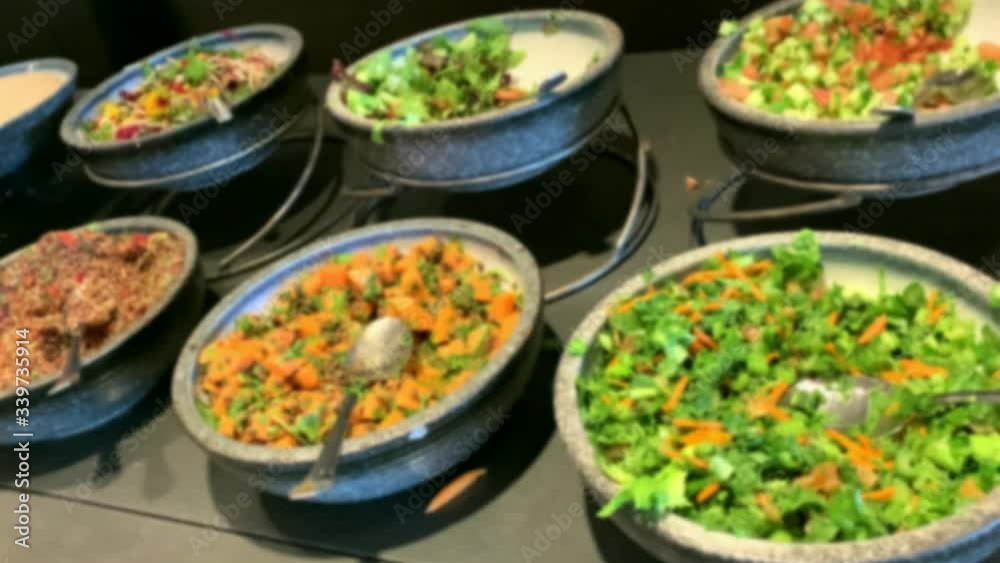 Breakfast Buffet Concept, Breakfast Time in Luxury Hotel. Blurred view. 4K