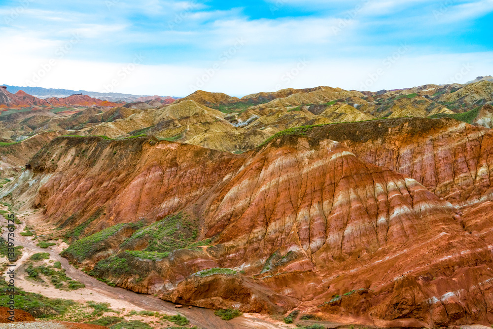 Fototapeta premium Zhangye Danxia National Geological Park.Colorful Danxia Geopark in Zhangye City, Gansu Province, China. Beautiful and colorful Danxia landforms. 