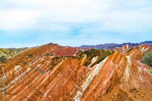 Zhangye Danxia National Geological Park.Colorful Danxia Geopark in Zhangye City, Gansu Province, China. Beautiful and colorful Danxia landforms.  photo