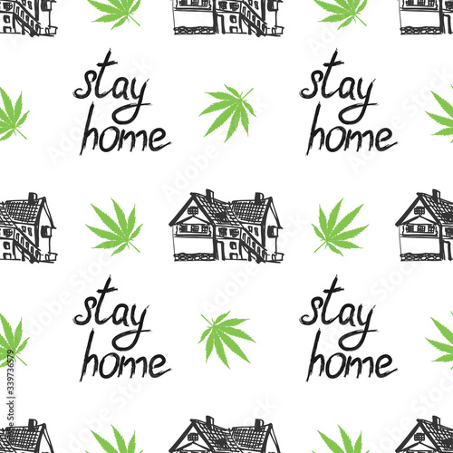 Weed Leaf Print. Marijuana or Cannabis Leaves Farm House Vector	